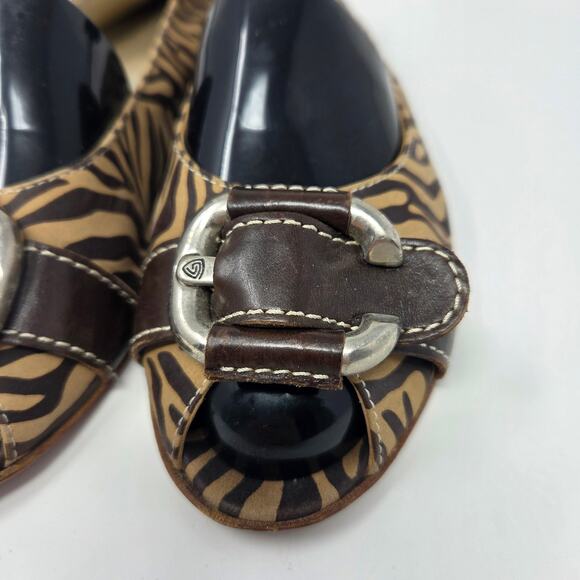 AGL Attilio Giusti Leombruni Shoes Womens Size 39 US 8.5 Peep Toe Flats Animal - Picture 8 of 16